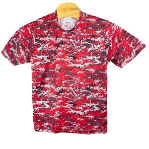PROTIME Sports T-Shirt Boy's M Digital Pattern Red Gray Short Sleeve Activewear